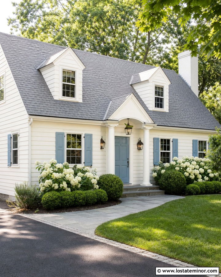 Off White House With Blue Front Door Portico - 30 Off White House Design With Portico Ideas