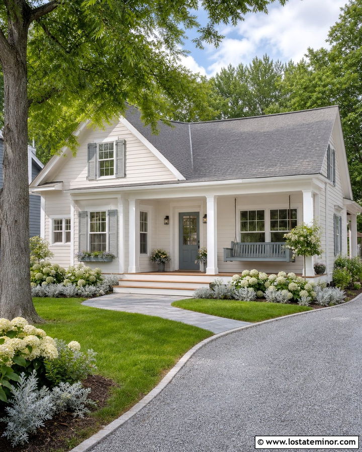 Off White House With Blue Front Door - 30 Off White House Design With Accents Ideas