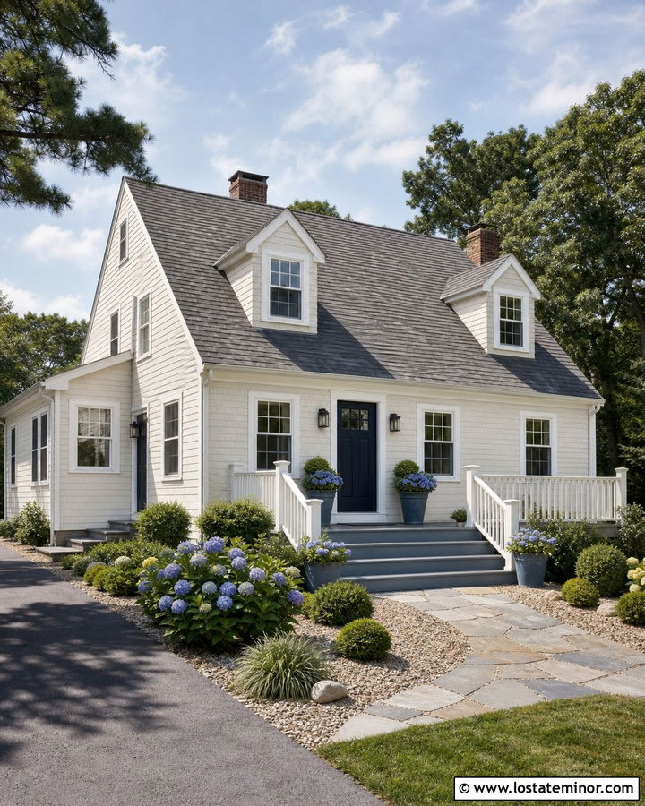 Off White House With Blue Gray Deck - 30 Off White House Design With Deck Ideas