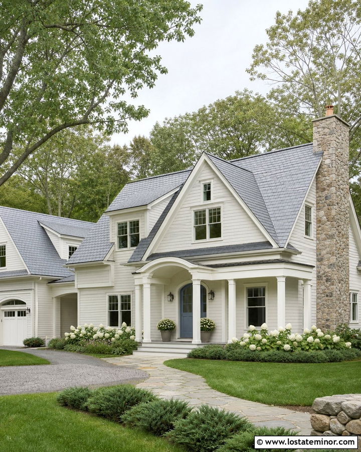Off White House With Blue Gray Front Door - 30 Off White House Design With Front Door Ideas