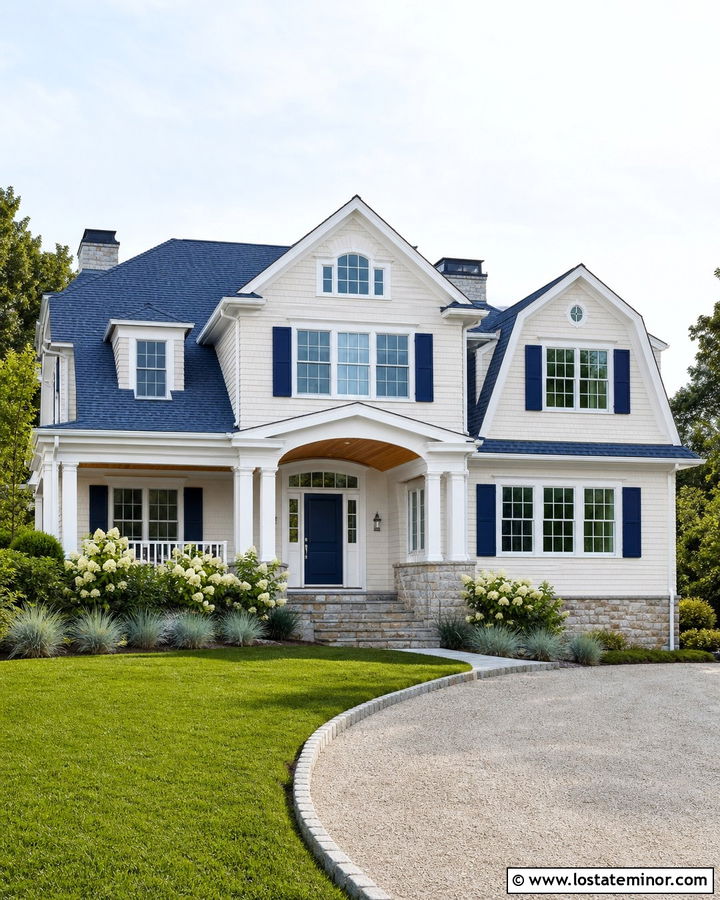 Off White House With Blue Gray Roof - 30 Off White House Design With Roof Ideas