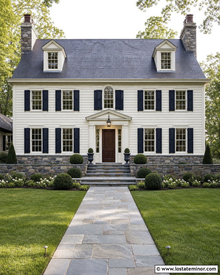 Off White House With Bluestone Wainscoting - 30 Stone House Design With Wainscoting Ideas