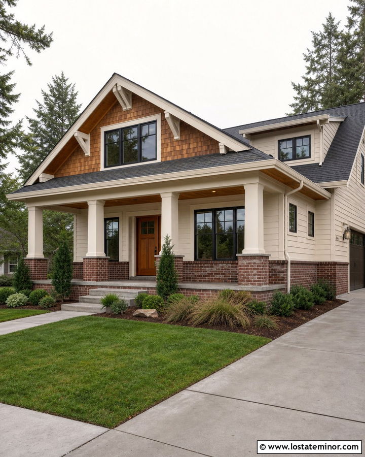 Off White House With Brick And Cedar - 30 Off White House Design With Brick Accents Ideas
