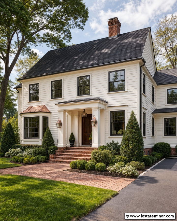 Off White House With Brick And Copper Accents - 30 Off White House Design With Brick Accents Ideas