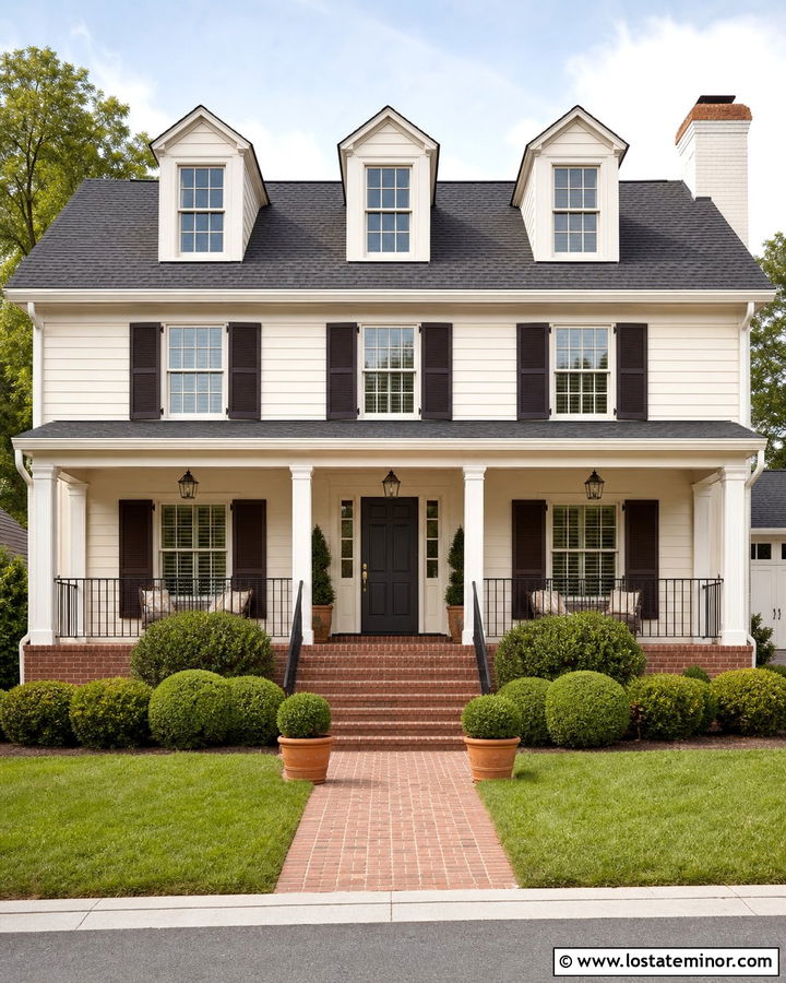 Off White House With Brick Front Porch - 30 Off White House Design With Front Porch Ideas