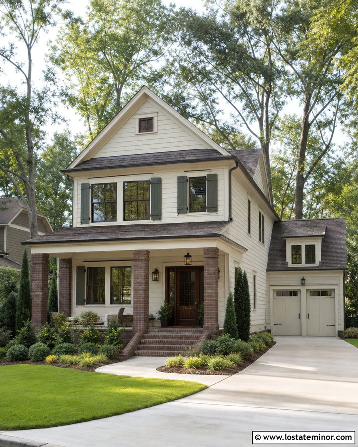 Off White House With Brick Porch Columns - 30 Off White House Design With Porch Columns Ideas