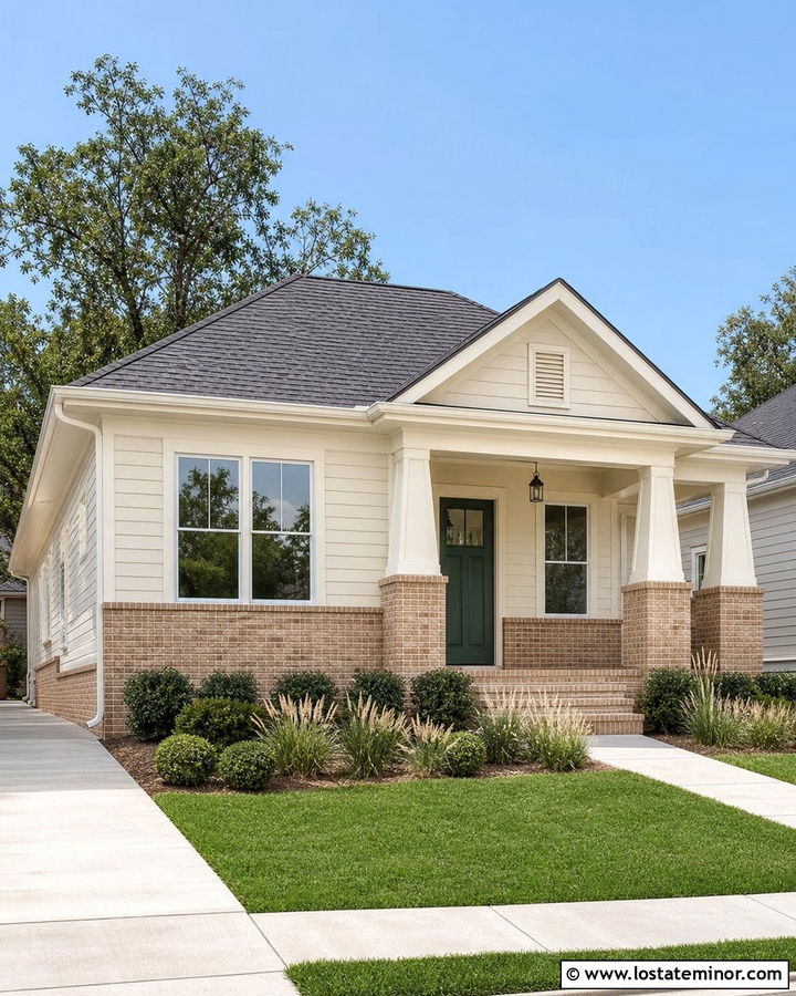 Off White House With Brick Wainscoting - 30 Off White House Design With Brick Accents Ideas