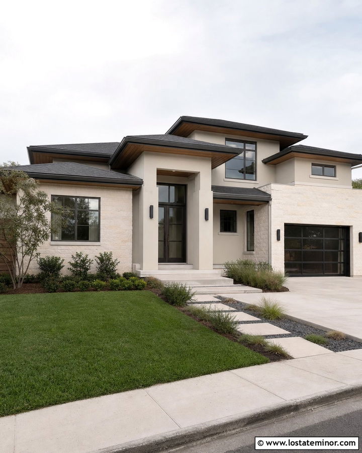 Off White House With Bronze Entry Door - 30 Off White House Design With Entry Door Ideas