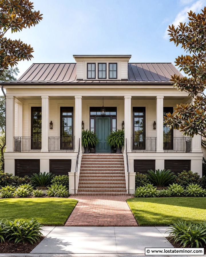 Off White House With Bronze Metal Roof - 30 Off White House Design With Roof Ideas
