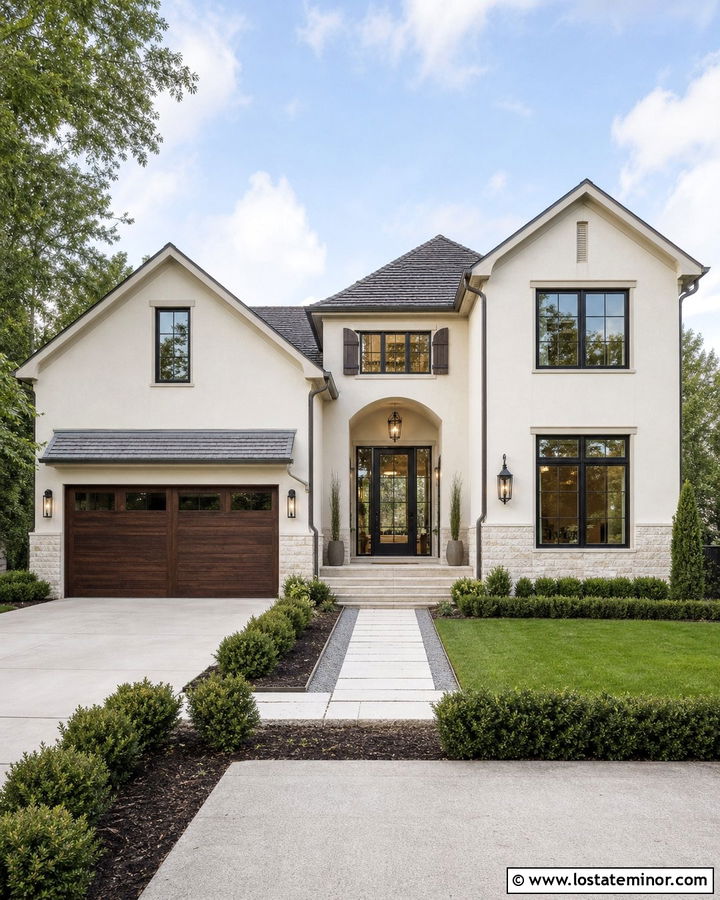 Off White House With Bronze Window Frames - 30 Off White House Design With Window Frames Ideas