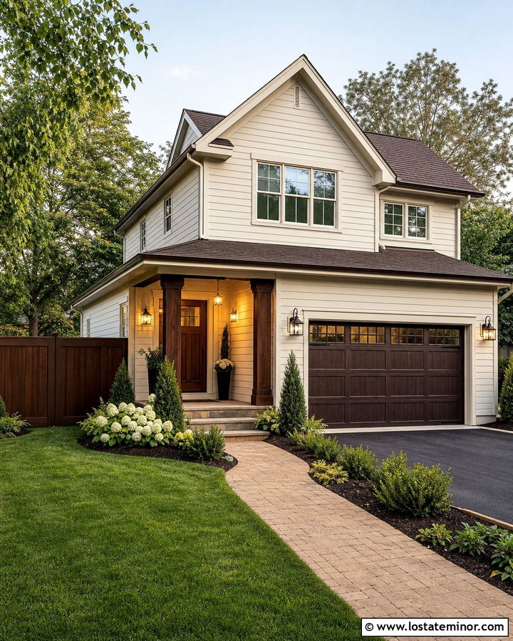 Off White House With Brown Privacy Fence - 30 Off White House Design With Fence Ideas