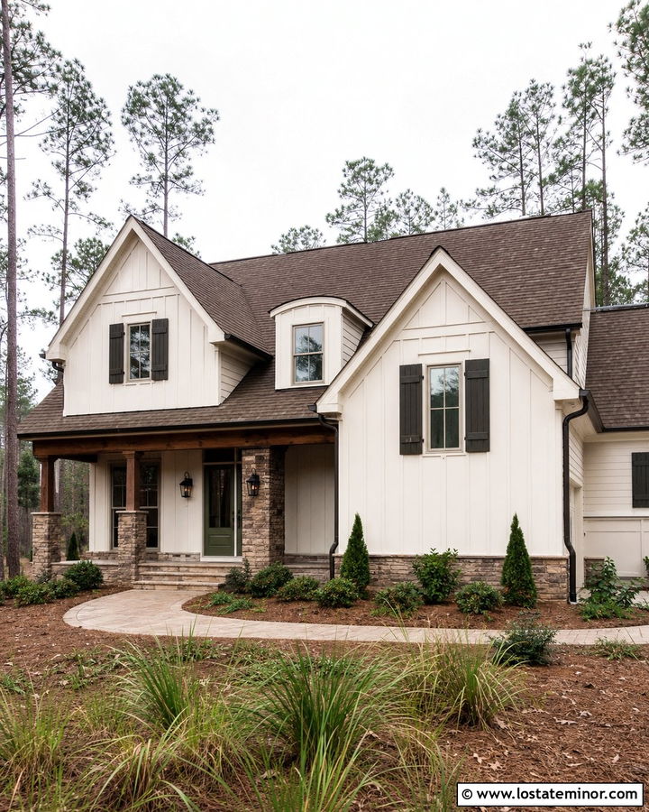 Off White House With Brown Roof And Dormers - 30 Off White House Design With Dormers Ideas