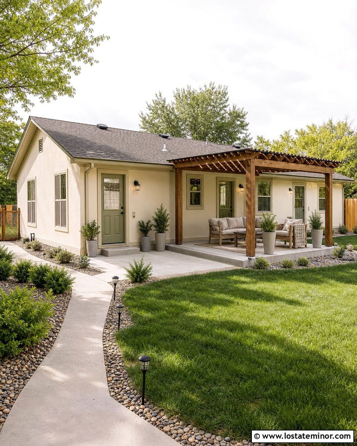 Off White House With Budget Concrete Backyard - 30 Off White House Design With Backyard Ideas