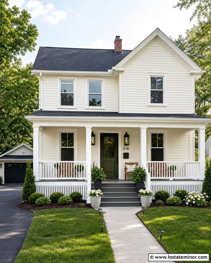 Off White House With Budget Front Porch Update - 30 Off White House Design With Front Porch Ideas