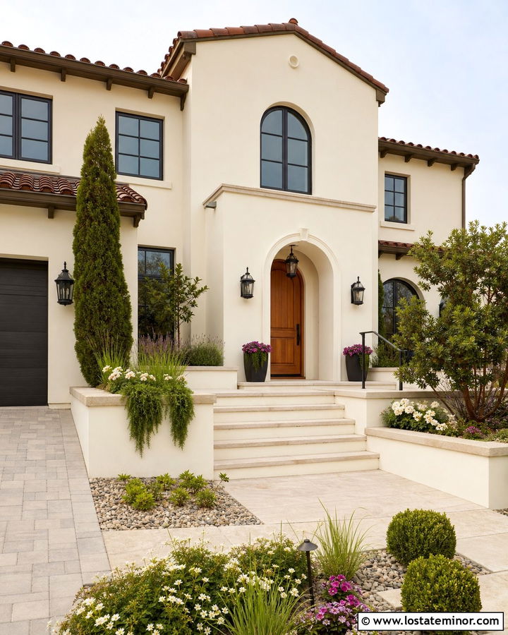 Off White House With Built In Step Planters - 30 Off White House Design With Steps Ideas