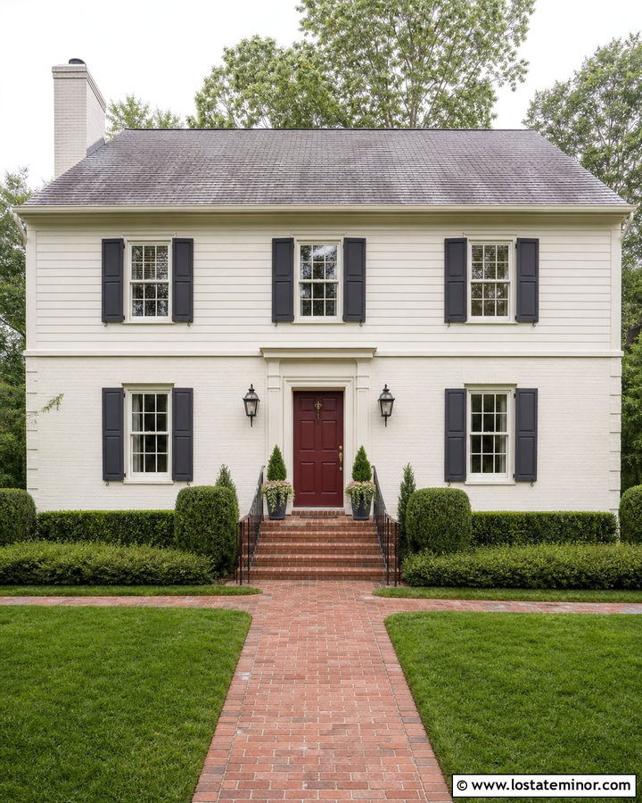 Off White House With Burgundy Door - 30 Off White House Design With Accents Ideas