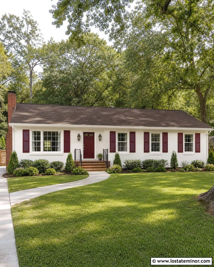 Off White House With Burgundy Shutters - 30 Off White House Design With Shutters Ideas
