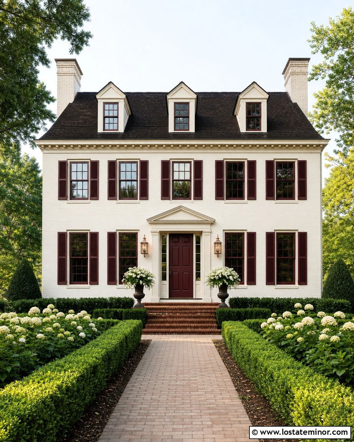 Off White House With Burgundy Window Frames - 30 Off White House Design With Window Frames Ideas