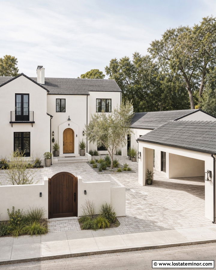 Off White House With Carport And Courtyard - 30 Off White House Design With Carport Ideas