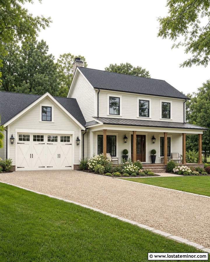Off White House With Carriage Garage Door - 30 Off White House Design With Garage Door Ideas