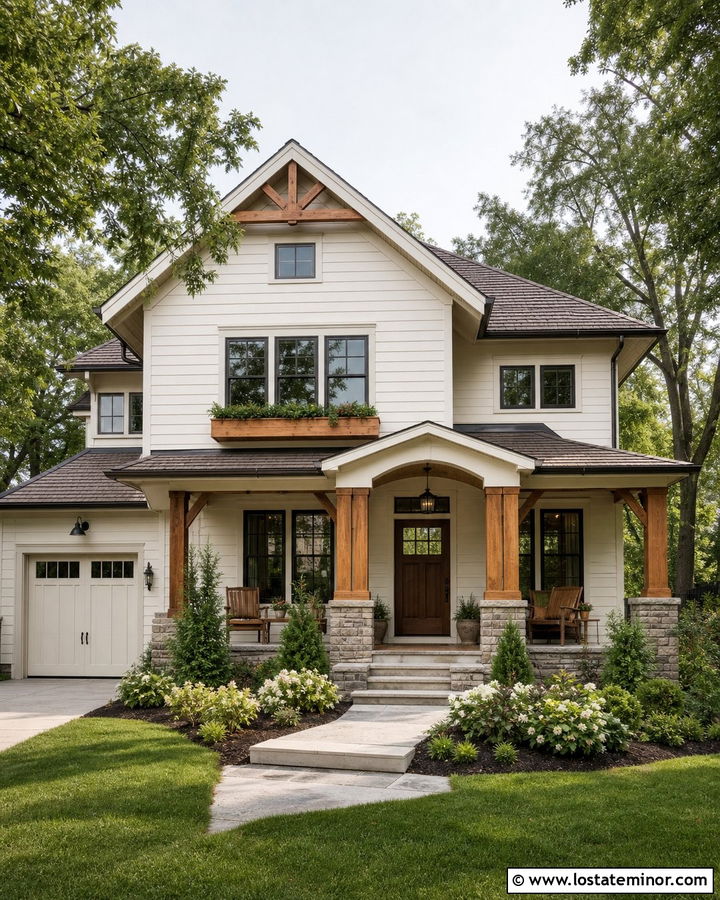 Off White House With Cedar Accents - 30 Off White House Design With Accents Ideas