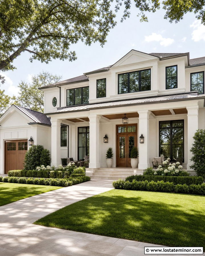 Off White House With Cedar Coffered Porch Ceiling - 30 Off White House Design With Porch Ceiling Ideas