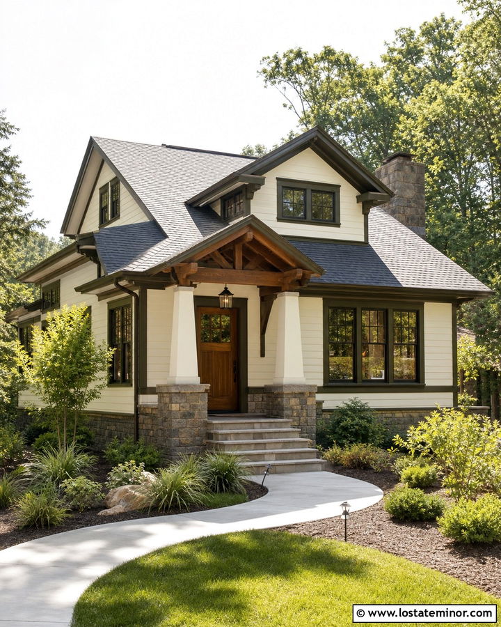 Off White House With Cedar Entry Awning - 30 Off White House Design With Awning Ideas