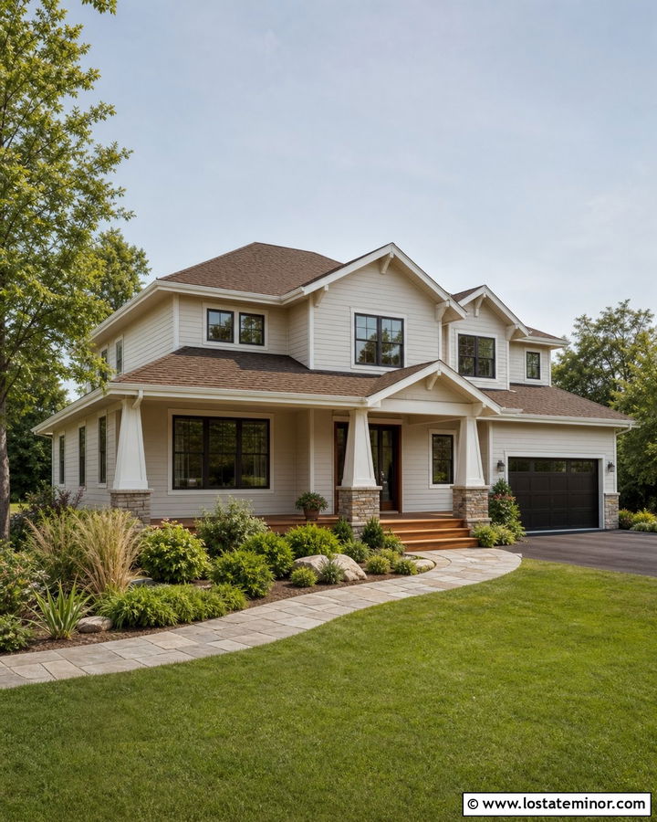 Off White House With Cedar Front Deck - 30 Off White House Design With Deck Ideas