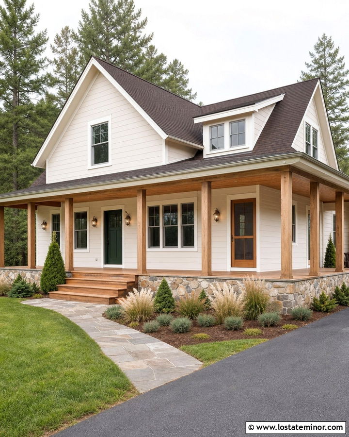 Off White House With Cedar Porch And Screen Door - 30 Off White House Design With Screen Door Ideas