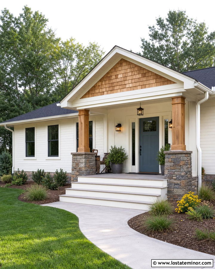Off White House With Cedar Porch Columns And Shake Siding - 30 Off White House Design With Cedar Shake Ideas