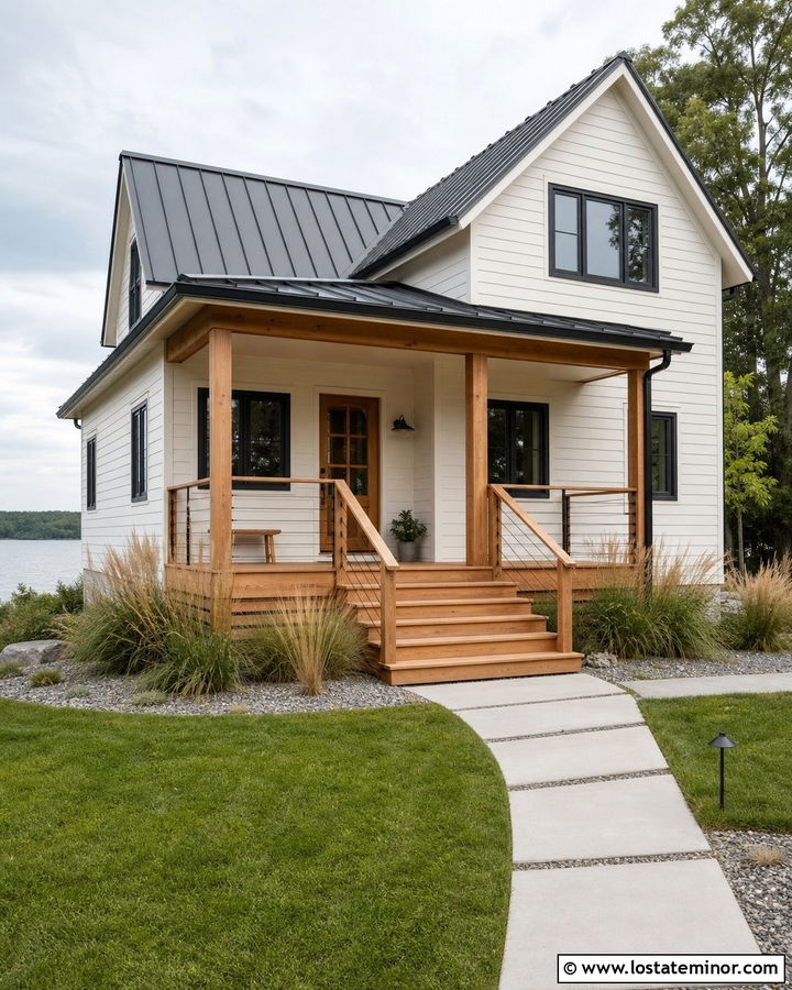 Off White House With Cedar Porch Steps - 30 Off White House Design With Steps Ideas