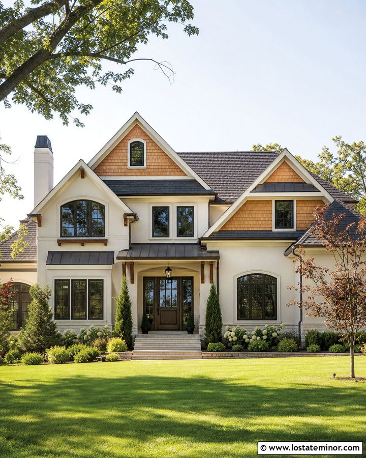 Off White House With Cedar Shake And Bronze Windows - 30 Off White House Design With Cedar Shake Ideas