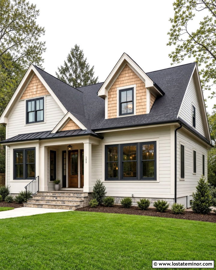 Off White House With Cedar Shake And Charcoal Roof - 30 Off White House Design With Cedar Shake Ideas