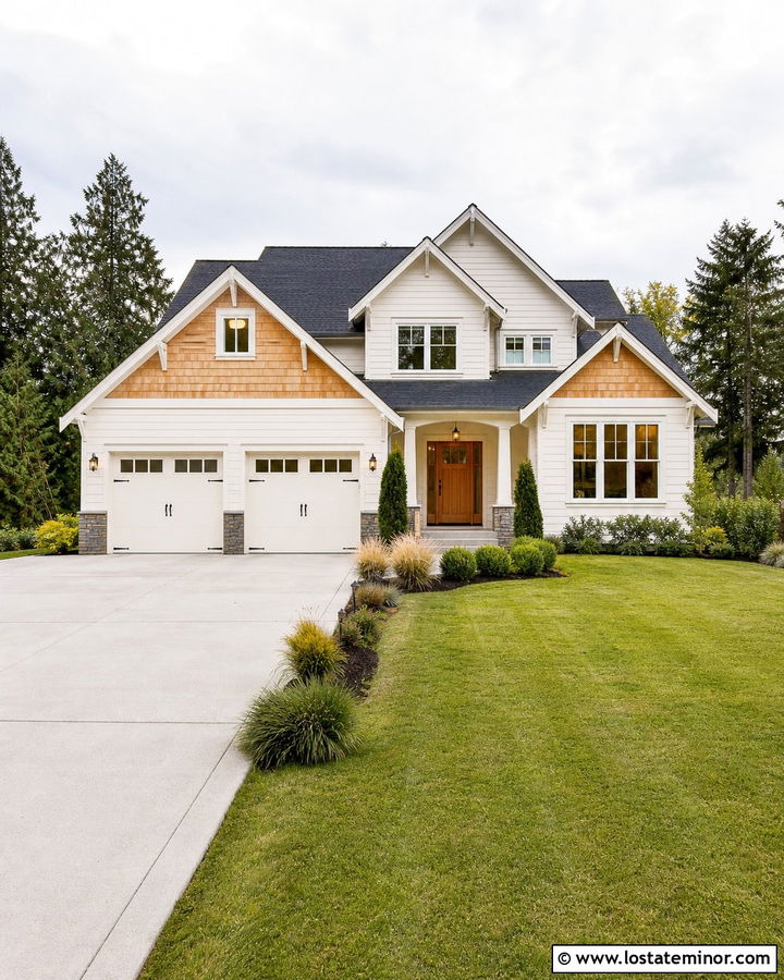 Off White House With Cedar Shake Garage Gables - 30 Off White House Design With Cedar Shake Ideas