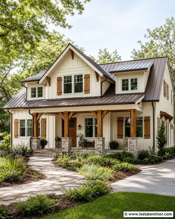 Off White House With Cedar Shutters - 30 Off White House Design With Shutters Ideas