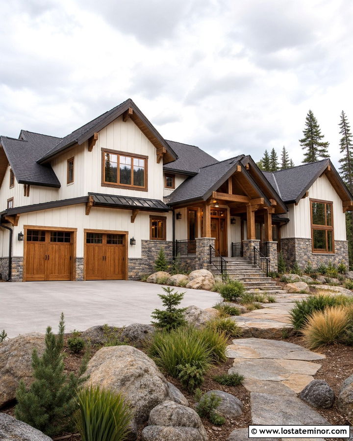 Off White House With Cedar Window Frames - 30 Off White House Design With Window Frames Ideas