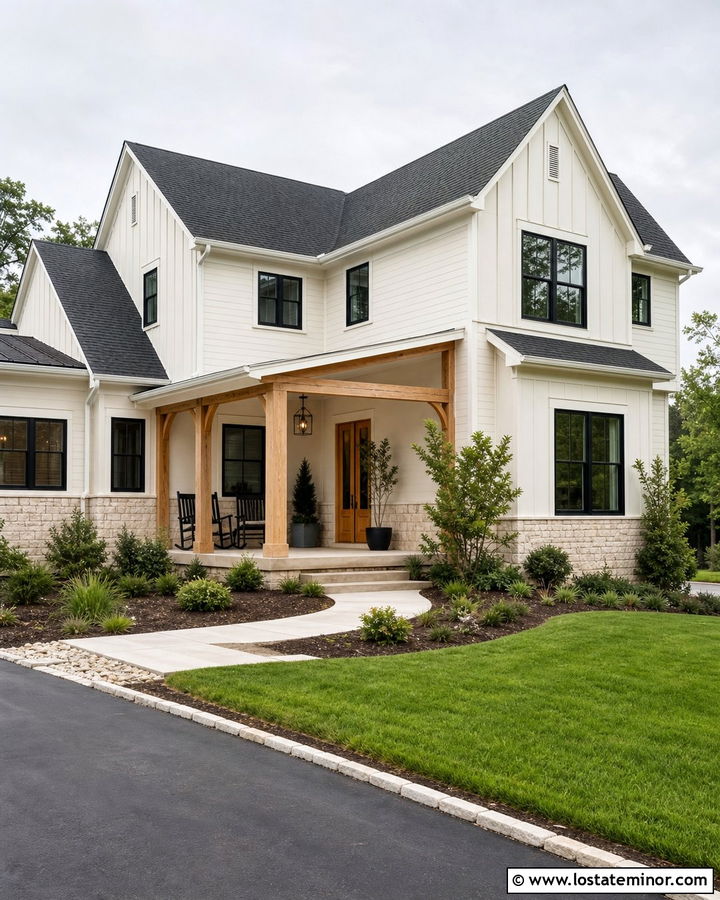 Off White House With Charcoal Gray Roof - 30 Off White House Design With Roof Ideas