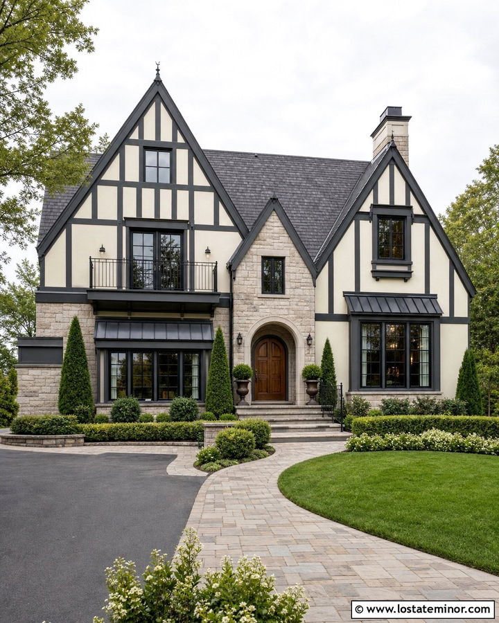 Off White House With Charcoal Railings - 30 Off White House Design With Railings Ideas