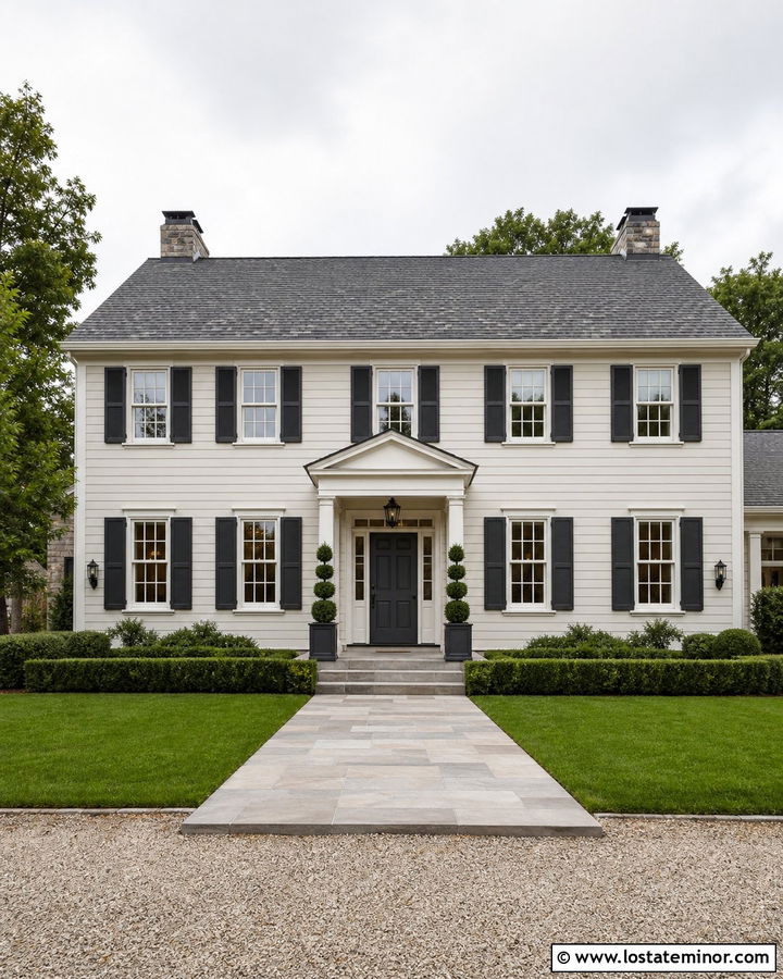 Off White House With Charcoal Shutters - 30 Off White House Design With Accents Ideas
