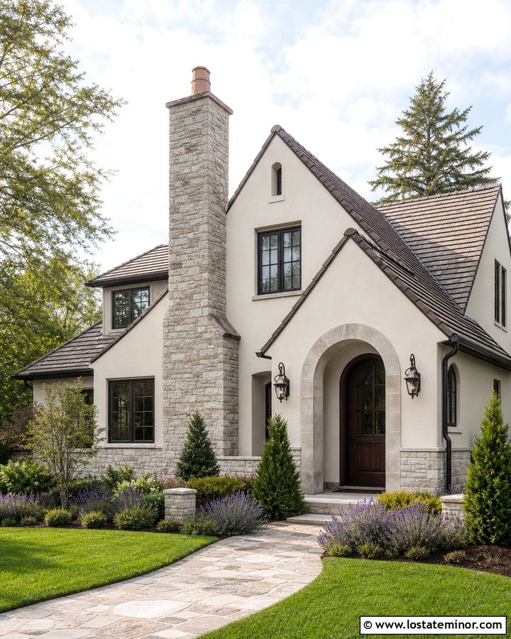 Off White House With Chimney And Arched Door - 30 Off White House Design With Chimney Ideas