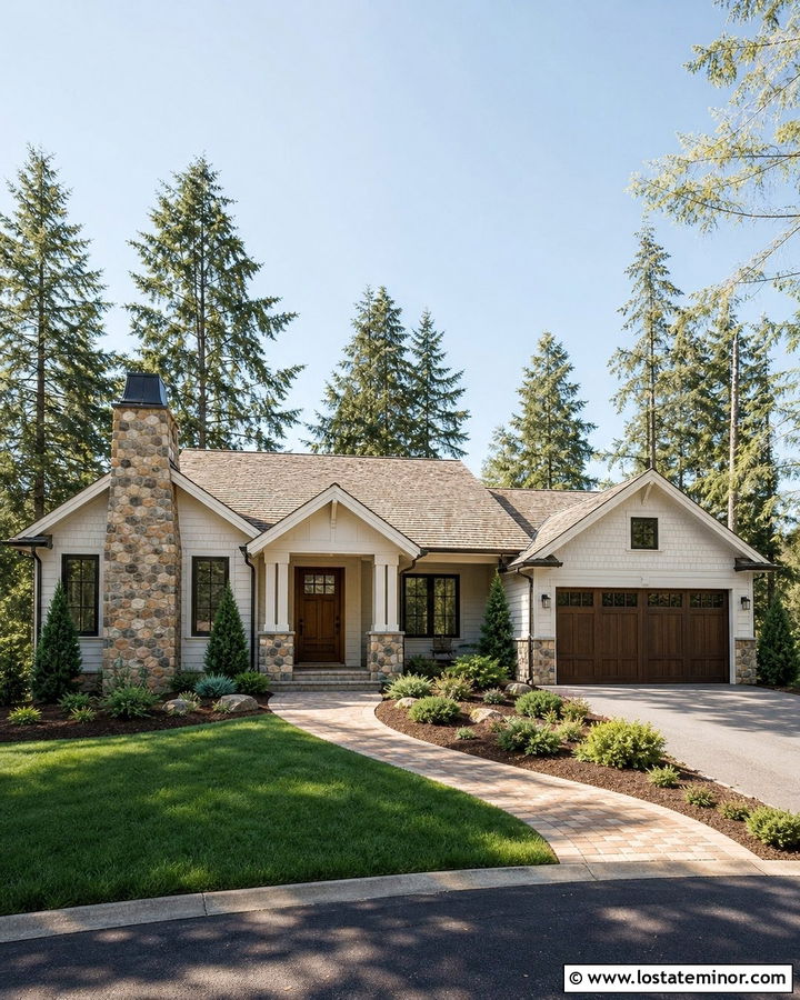 Off White House With Chimney And Brown Roof - 30 Off White House Design With Chimney Ideas
