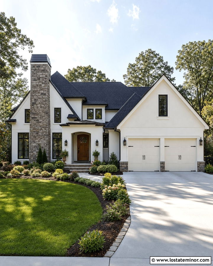 Off White House With Chimney And Garage - 30 Off White House Design With Chimney Ideas