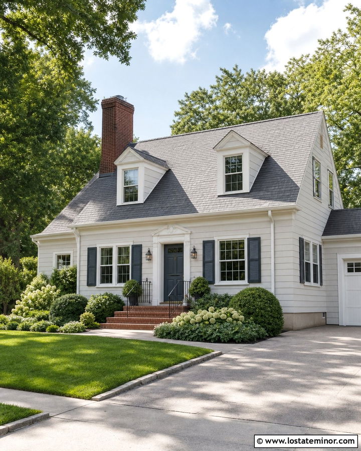 Off White House With Chimney And Gray Roof - 30 Off White House Design With Chimney Ideas