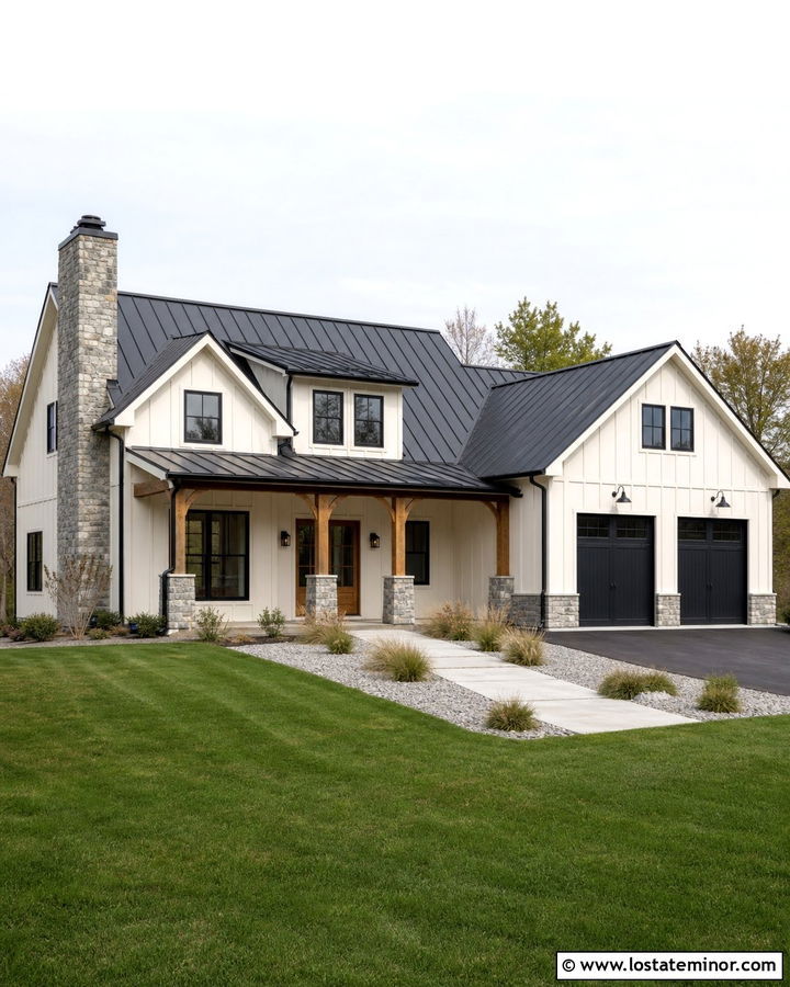 Off White House With Chimney And Metal Roof - 30 Off White House Design With Chimney Ideas
