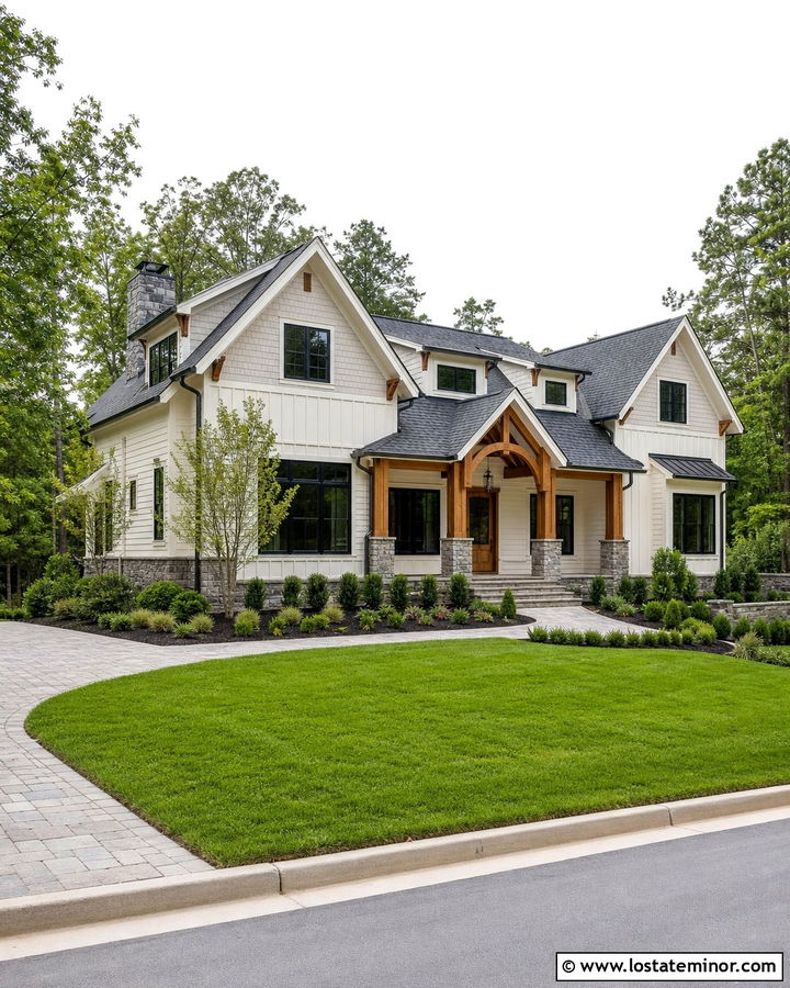 Off White House With Chimney And Mixed Siding - 30 Off White House Design With Chimney Ideas
