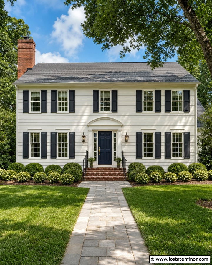 Off White House With Chimney And Navy Door - 30 Off White House Design With Chimney Ideas