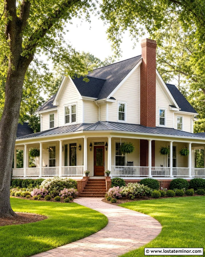 Off White House With Chimney And Wraparound Porch - 30 Off White House Design With Chimney Ideas