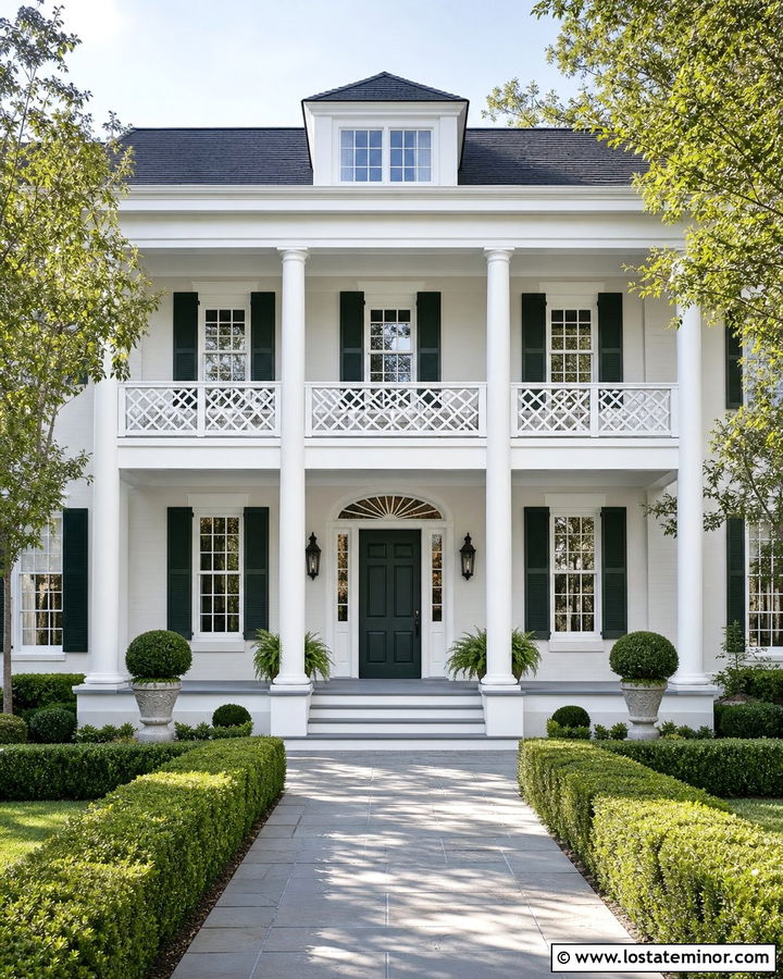 Off White House With Chippendale Railings - 30 Off White House Design With Railings Ideas