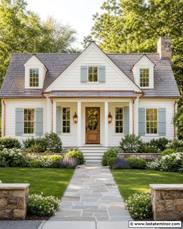 Off White House With Copper Porch Lights - 30 Off White House Design With Lighting Ideas