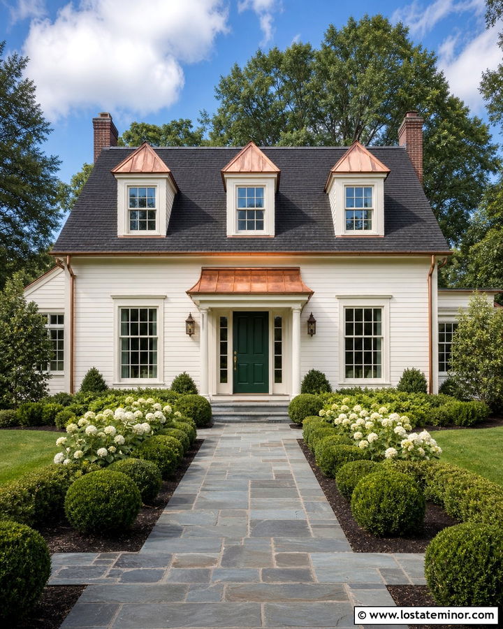 Off White House With Copper Roof Dormers - 30 Off White House Design With Dormers Ideas